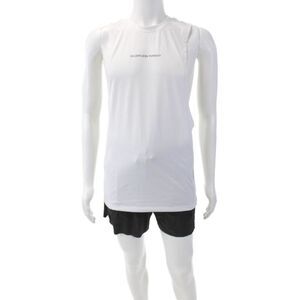 ASRV Mens Spandex Textured Sleeveless Tank Top Shorts Set Gray White Size S